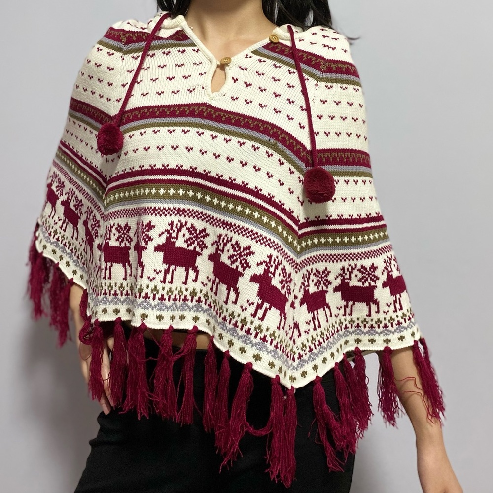 Festive Christmas Winter knit poncho